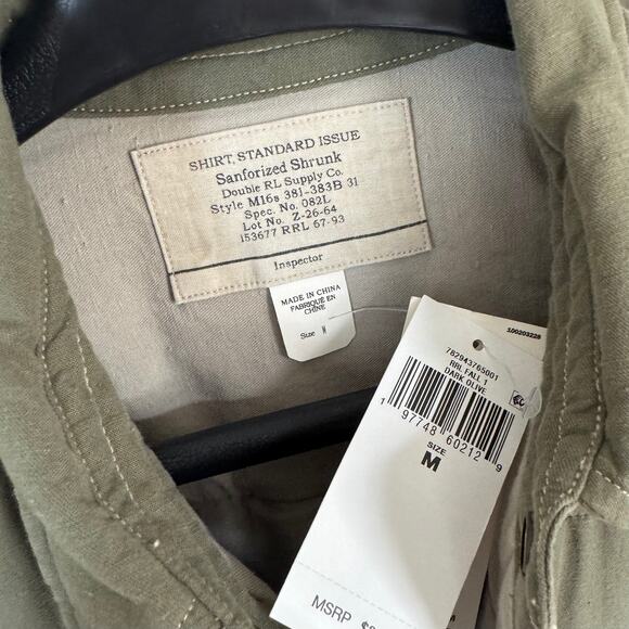 RRL Ralph Lauren Mountaineer Quilted Olive Drab Shirt Jacket M NEW Sanforized - Picture 6 of 7